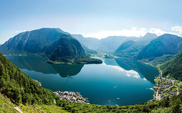 view over the landscape of the world heritage region Hallstatt with the lake, village and mountains